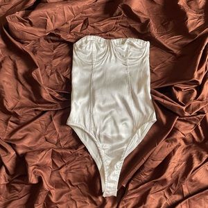 Off White Corset Style Satin Bodysuit